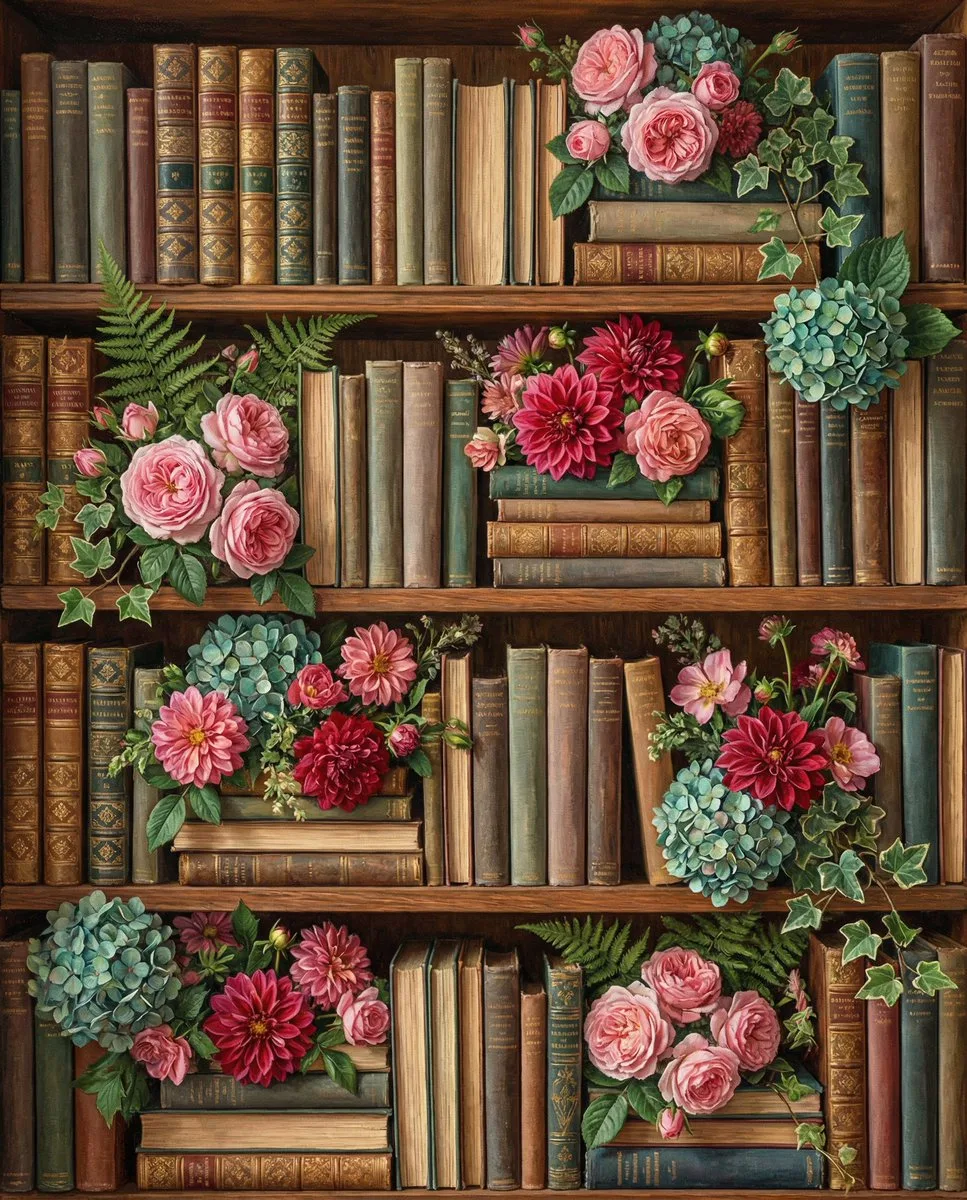 มุมสูง: ชั้นหนังสือดอกไม้บานสะพรั่ง 1