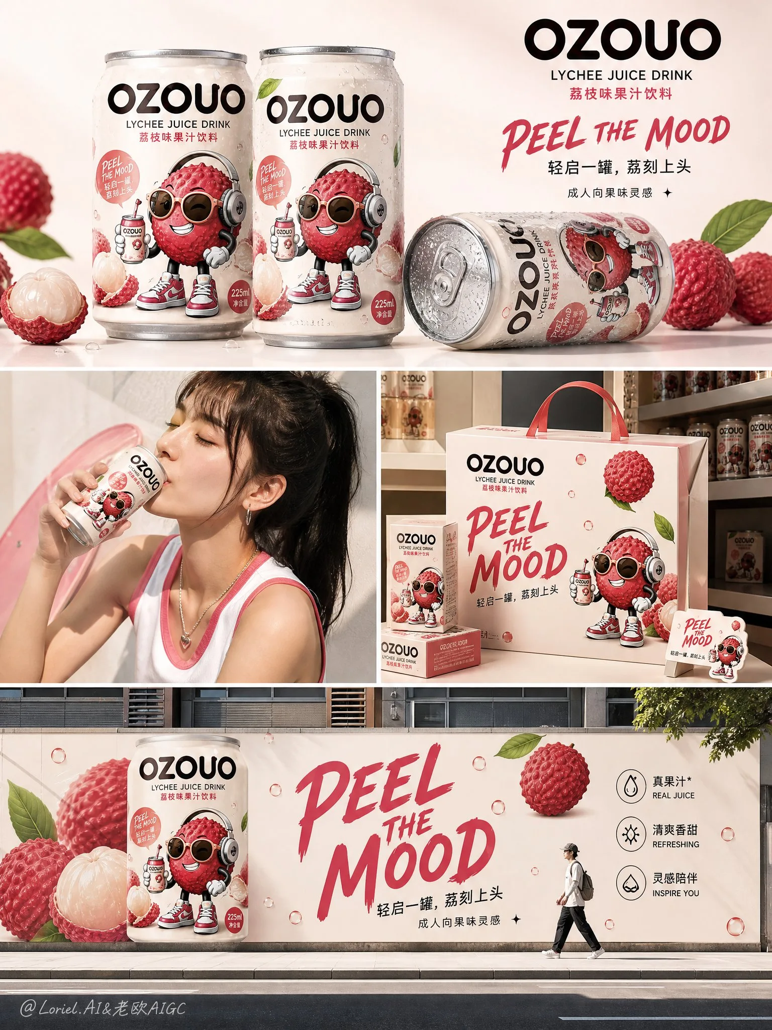 โปสเตอร์แคมเปญเครื่องดื่มลิ้นจี่ OZOUO รวมทุกมิติ 1