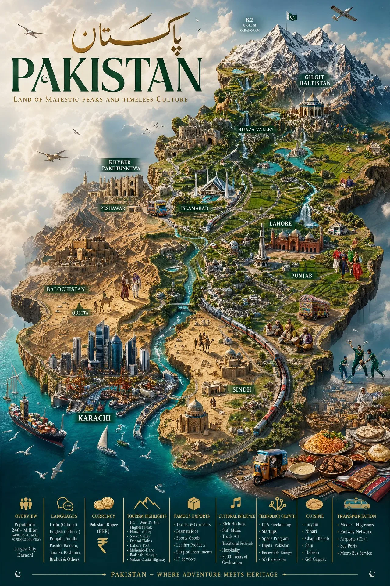 โปสเตอร์แผนที่ปากีสถาน จิ๋วแต่หรูหราสมจริง 1