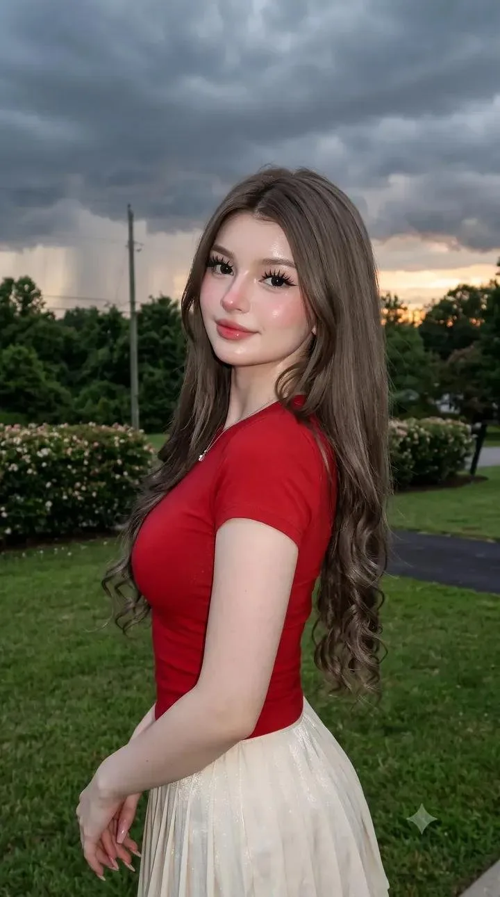สาวชุดแดงสไตล์ PAP ในสวนยามสนธยา 1
