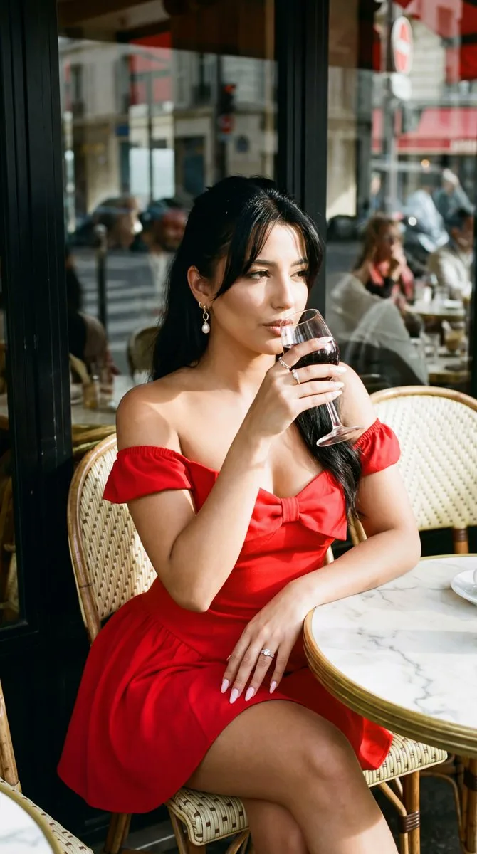 สาวชุดแดงจิบไวน์ ณ คาเฟ่ปารีสยามบ่าย 1