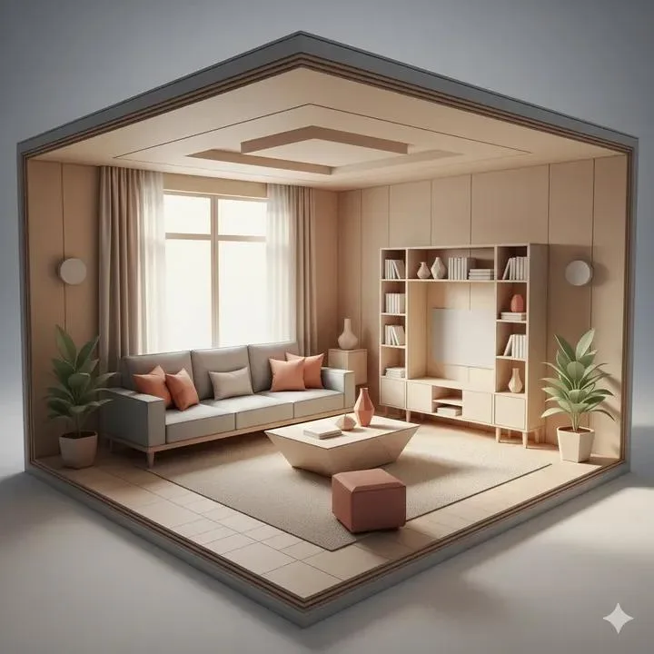ห้องนั่งเล่นกระดาษโอริกามิสีพาสเทลแสนนุ่มนวล 1