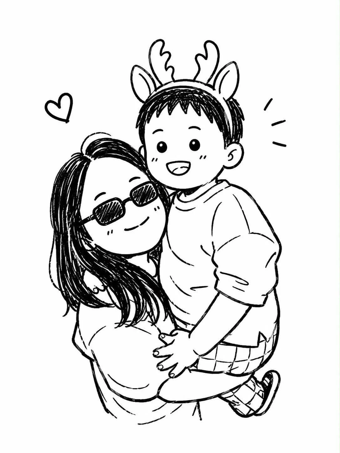 ภาพประกอบหุ่นการ์ตูน Q-version วาดด้วยมือขาวดำ 1