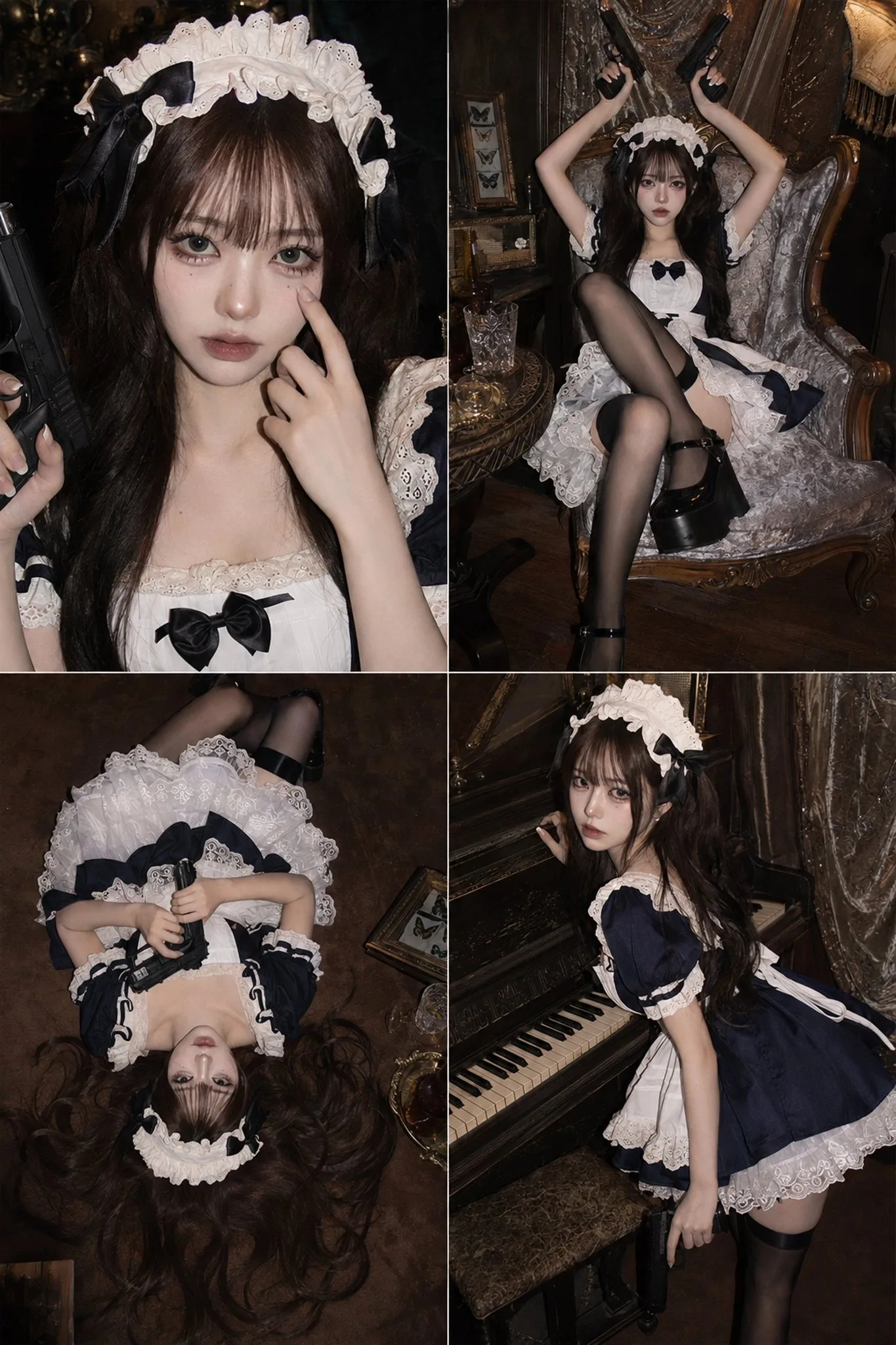 ภาพคอลลาจสาวเมดโกธิคสไตล์ตุ๊กตาย้อนยุค 2x2 1