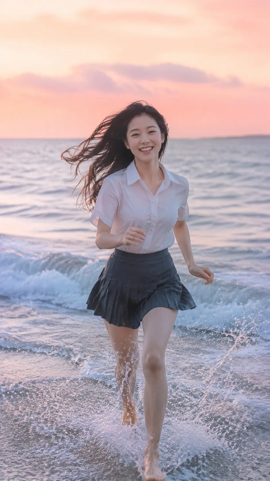 หญิงสาวเอเชียวิ่งริมหาด: ภาพเหมือนสวยงาม 2