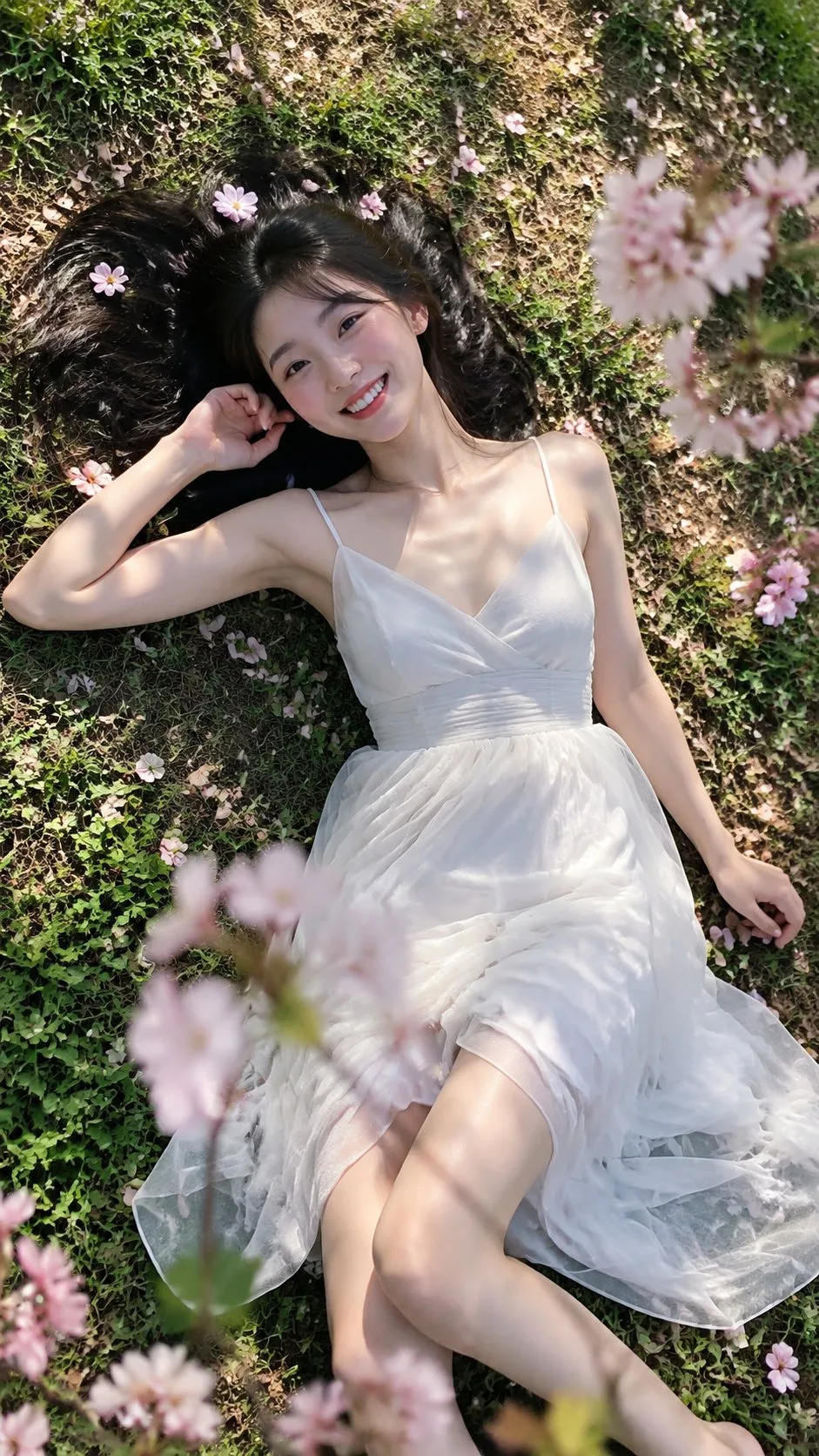 หญิงสาวในชุดเดรสสีขาวท่ามกลางทุ่งซากุระ 1
