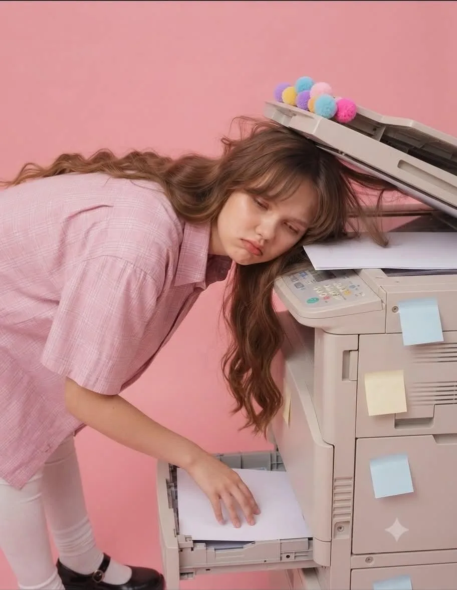 พอร์ตเทรตแฟชั่นเหนือจริง: สาวออฟฟิศในสตูดิโอสีชมพู 1