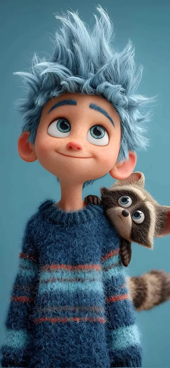 เด็กชายผมฟ้าสไตล์ Pixar กับสัตว์เลี้ยง