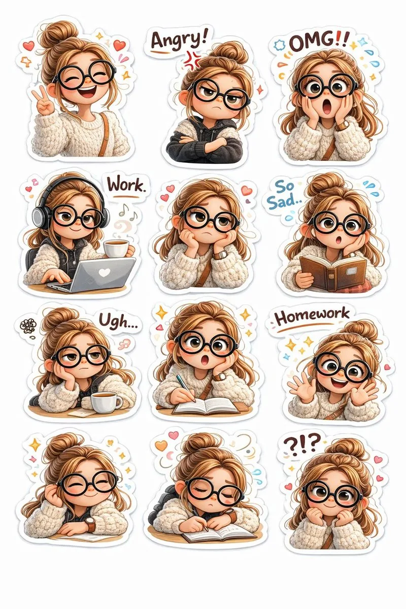 สติกเกอร์อีโมจิสาวน้อย 3D สไตล์ Pixar 1