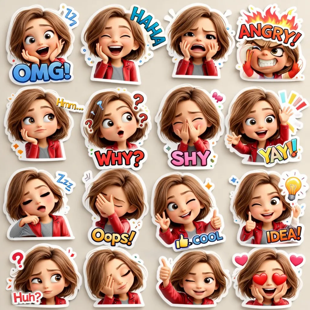 สติกเกอร์อีโมจิสาวน้อย 3D สไตล์ Pixar 1