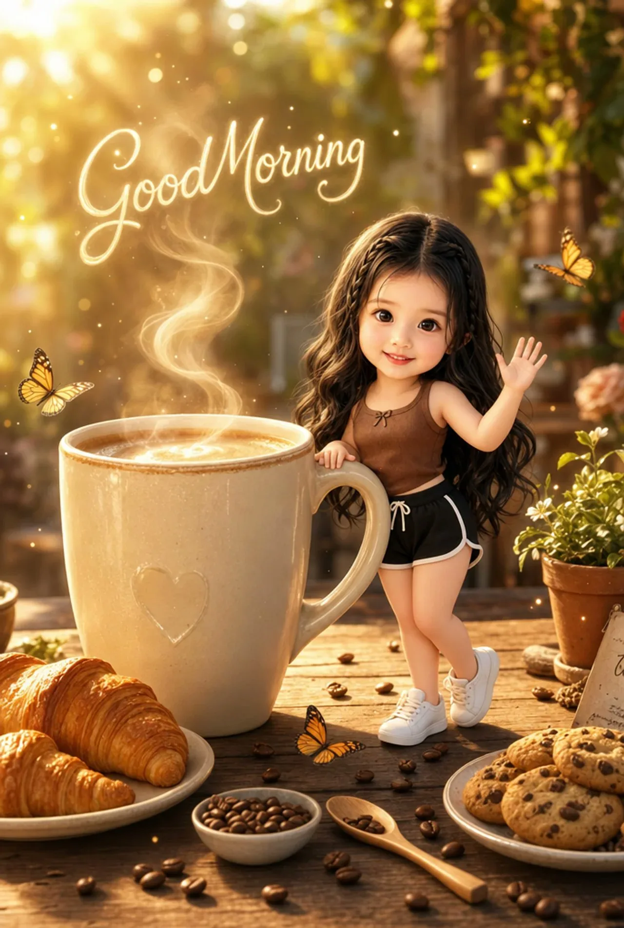 สาวฟิลิปปินส์สไตล์พิกซาร์จิบกาแฟยามเช้า 3D 1