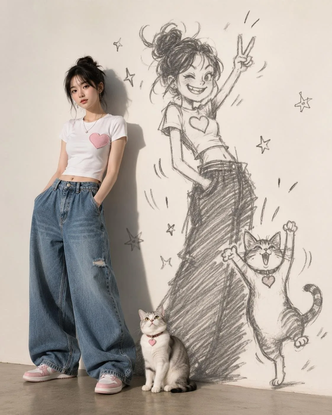 เงาแมวซนกับสาวเกาหลี MZ Gen ภาพวาดมือสนุกสนาน 1