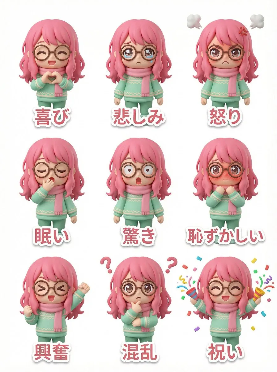 สติ๊กเกอร์อีโมจิ 9 ช่องตัวละคร 3D ลาย Blind Box สไตล์ Pop Mart 1