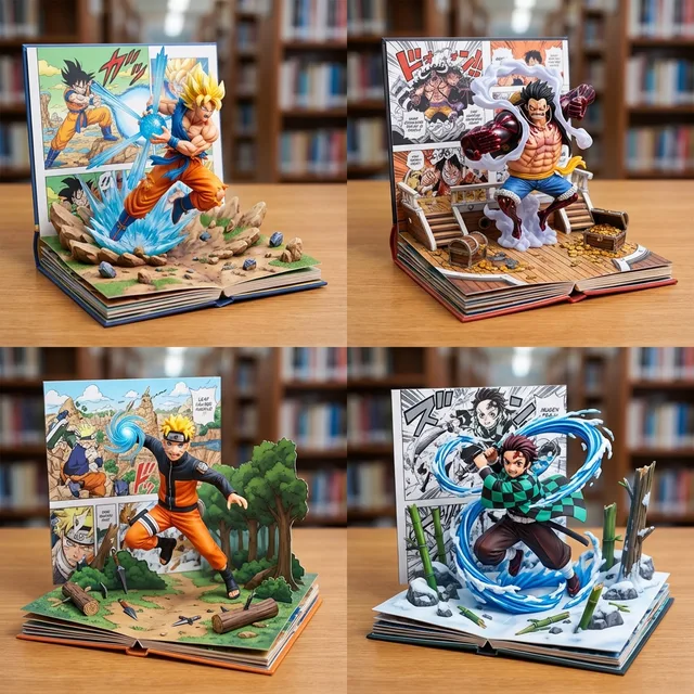 โมเดล 3D ตัวละครมังงะสไตล์หนังสือนิทานป๊อปอัพ
