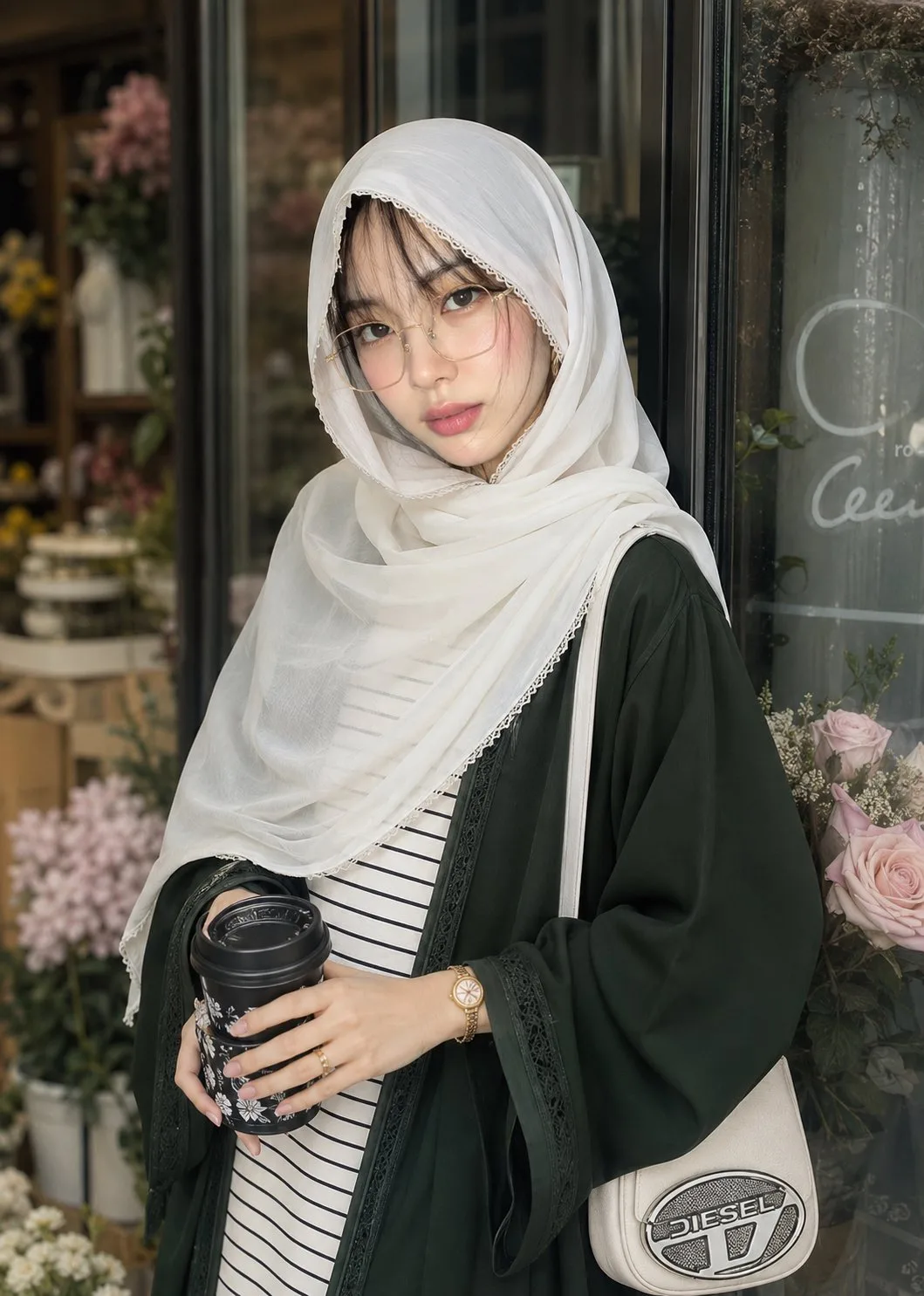 สาวแว่นทอง ฮิญาบขาว สง่างาม 1