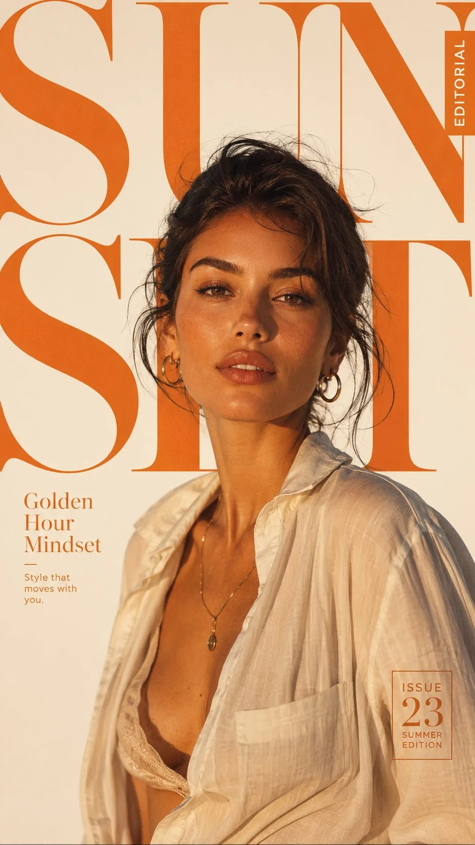 ปกนิตยสารแฟชั่นสไตล์ Sunset Orange สุดหรู 1