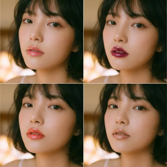 ภาพใบหน้าหญิง ปากสีลิปสติกและเงาวาว 4 อารมณ์ 1