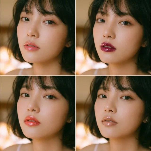 ภาพใบหน้าหญิง ปากสีลิปสติกและเงาวาว 4 อารมณ์