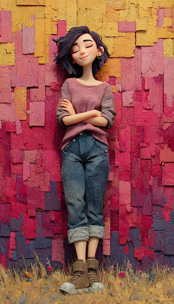 สาว 3D พิงกำแพงสีสันสดใส สไตล์ Pixar 1