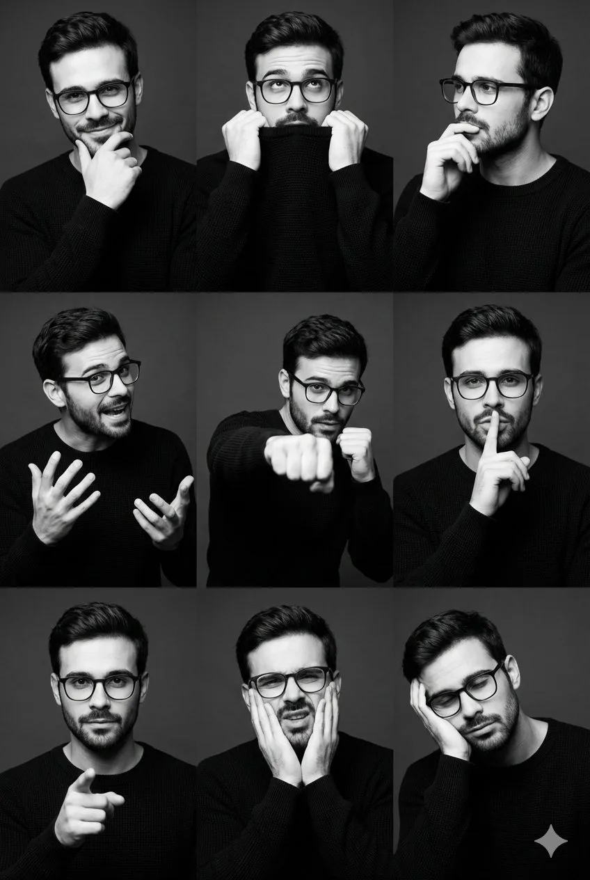 ภาพพอร์เทรตชายหนุ่มในชุดดำขาว 9 ช่อง อารมณ์หลากหลาย 1
