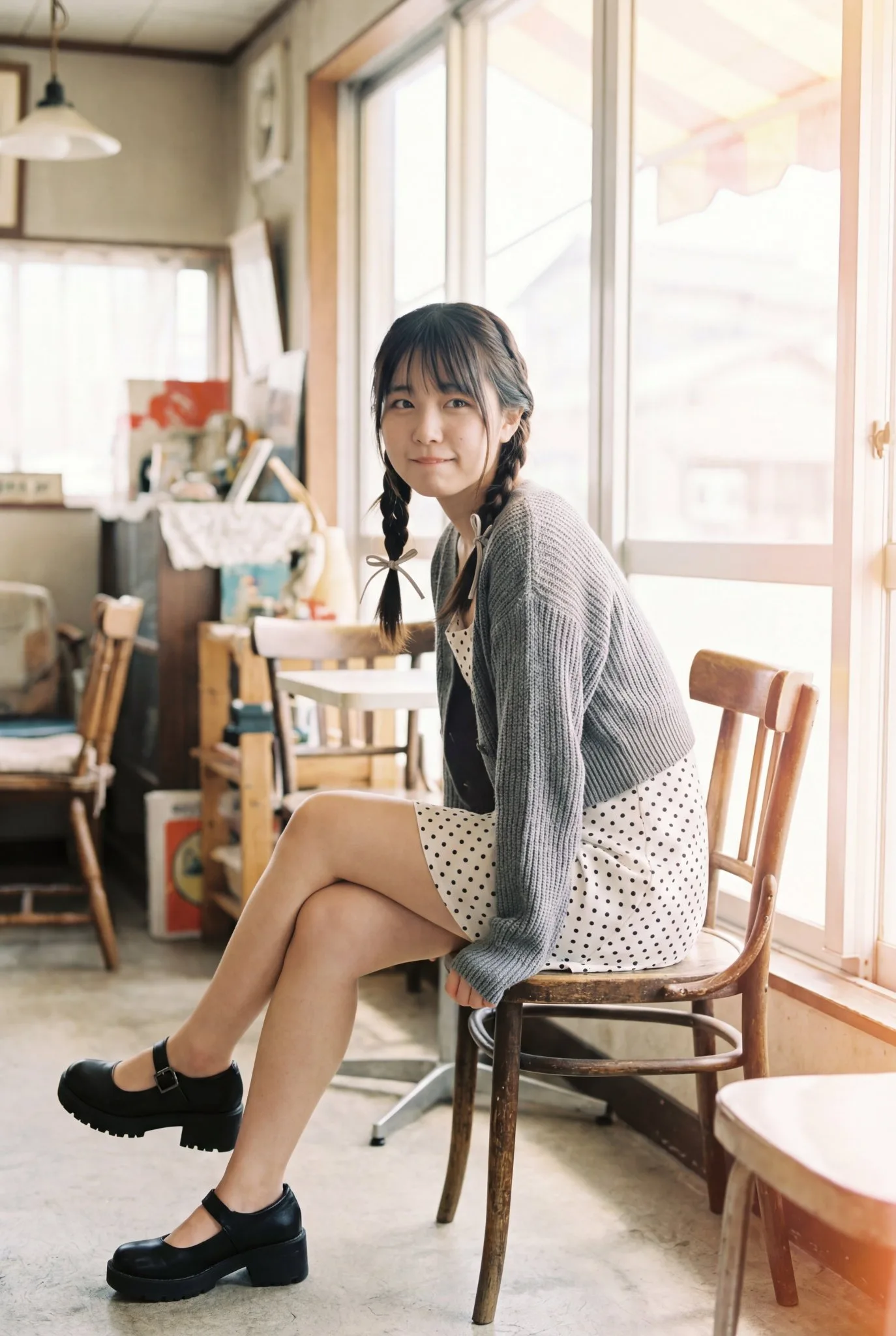 สาวญี่ปุ่นในคาเฟ่ย้อนยุค แสงแดดส่อง พริ้วไหว เร้าอารมณ์ 1