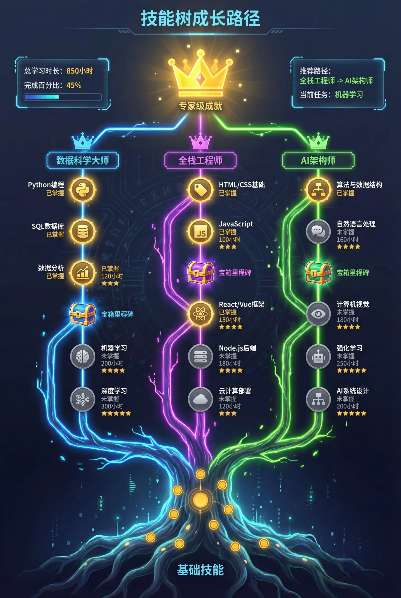 อินโฟกราฟิกแผนผังทักษะการเติบโต สไตล์เกม 1