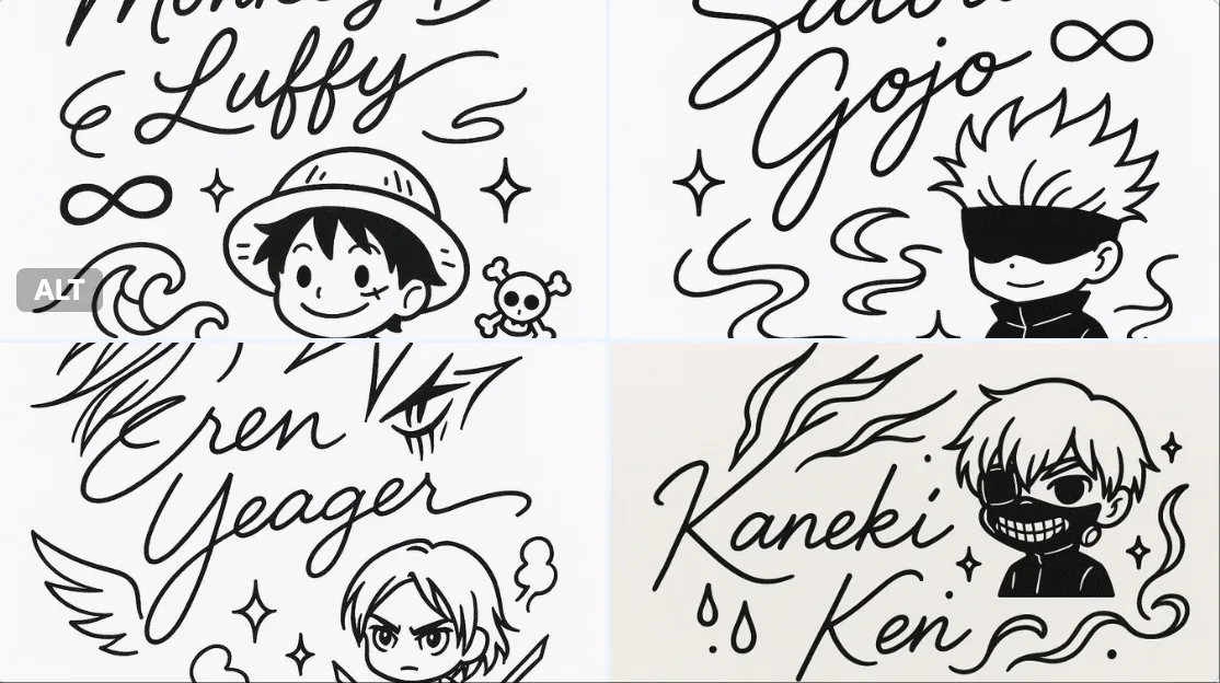 ลายเซ็นตัวละครอนิเมะสไตล์มินิมอล 1