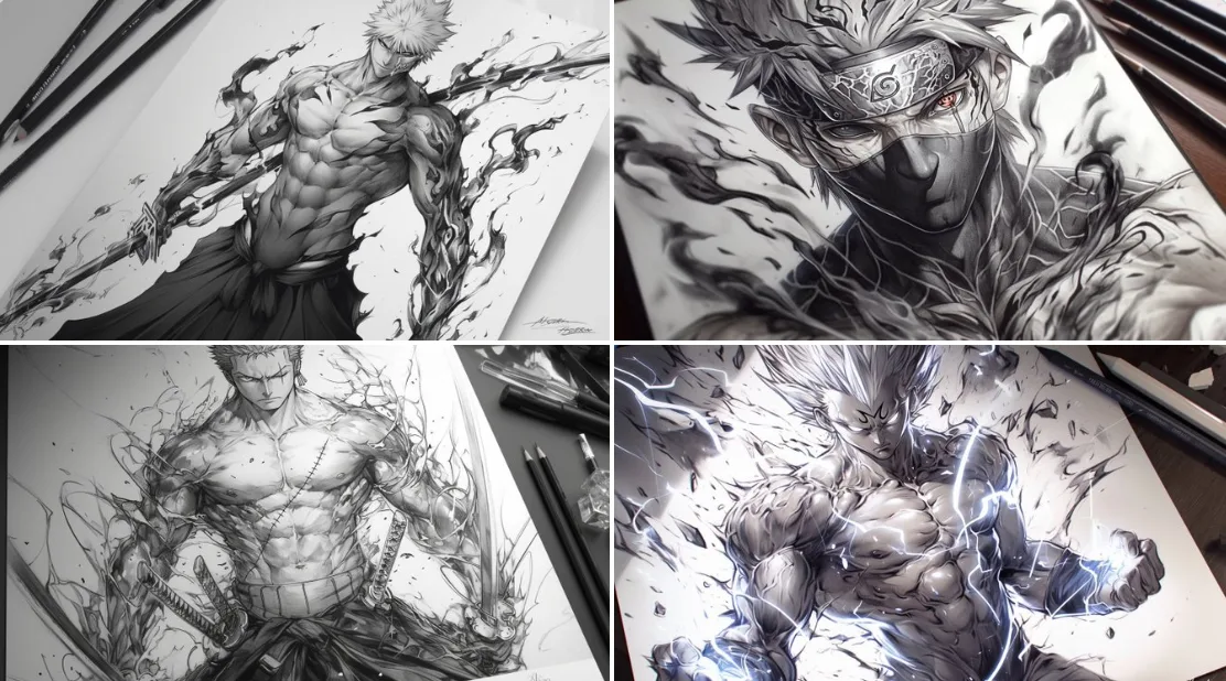 ภาพวาดดินสอตัวละครกล้ามใหญ่: พลังและเงา 1