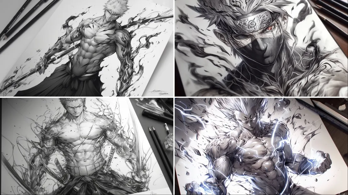 ภาพวาดดินสอตัวละครพลังกล้าม เนื้อ 1