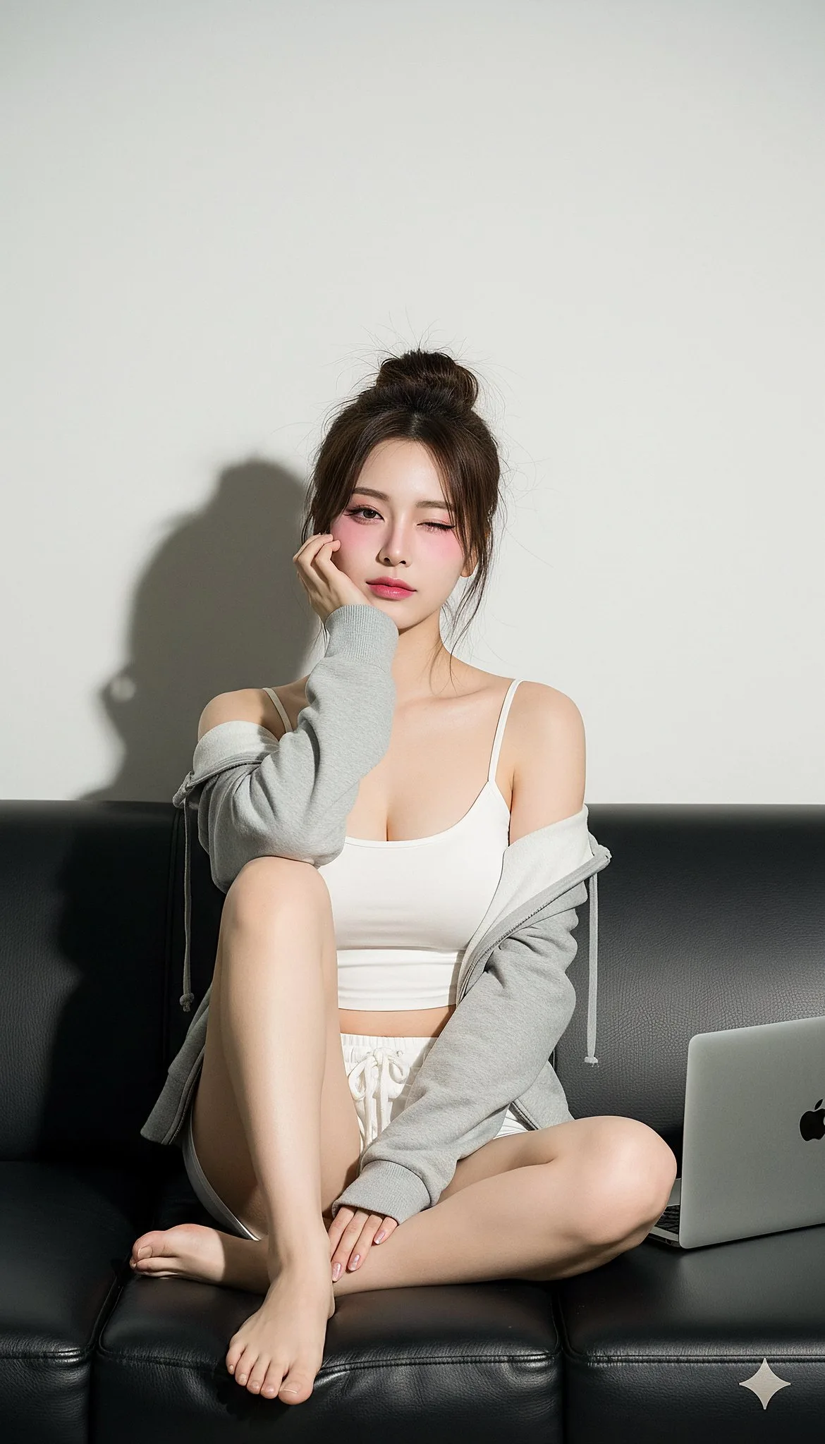 สาวเอเชียนั่งโซฟา สไตล์โซเชียลมีเดีย 1