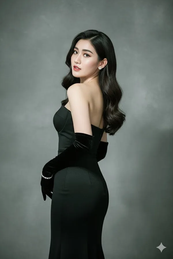 ภาพถ่ายความละเอียดสูง: ท่าโพสสง่างามชุดราตรีดำ 1