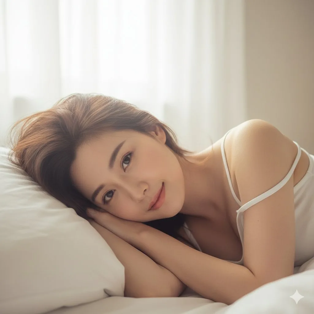 สาวเอเชียตื่นนอนบนหมอนสีขาว: เช้าวันใหม่ที่เย้ายวนใจ 1