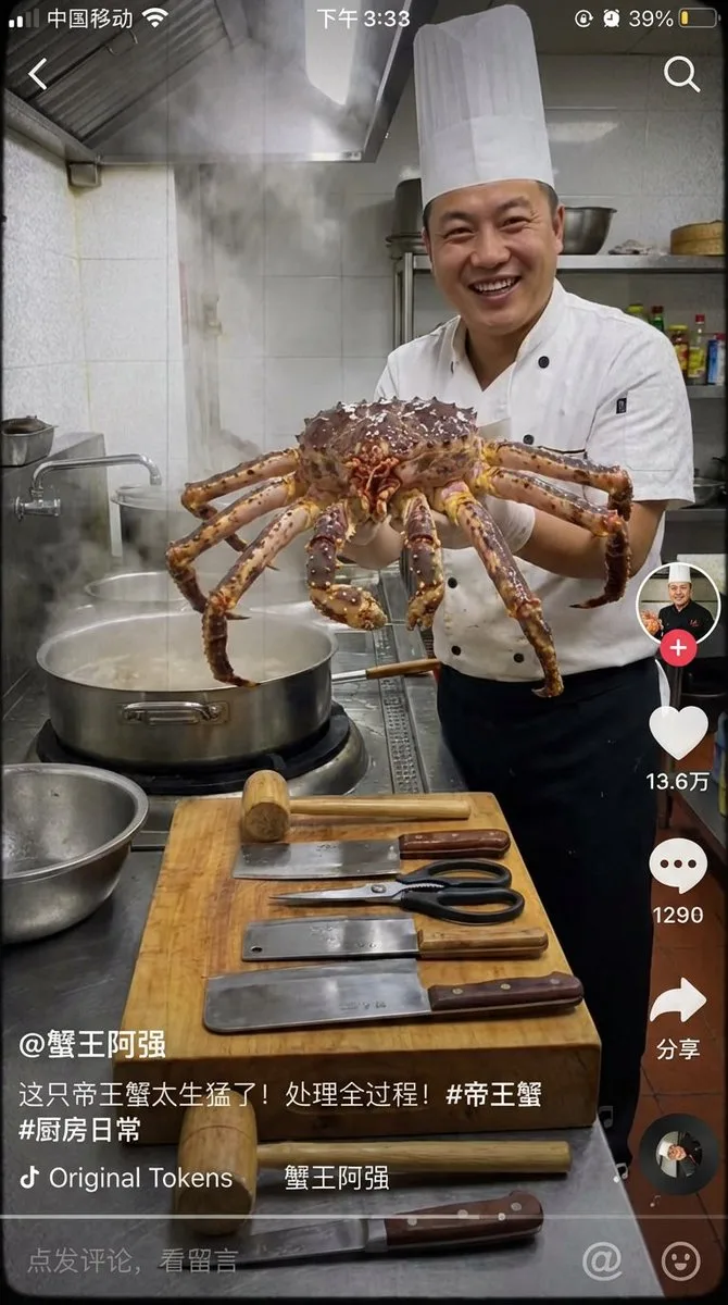 สร้างภาพหน้าจอ TikTok: ปูอลาสก้าในครัว 1