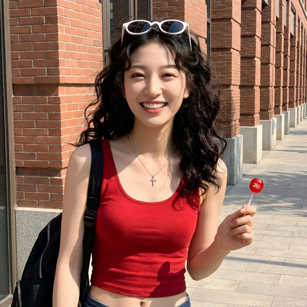 สาวเอเชียยิ้มสดใส ท่ามกลางแสงแดดจ้า 1