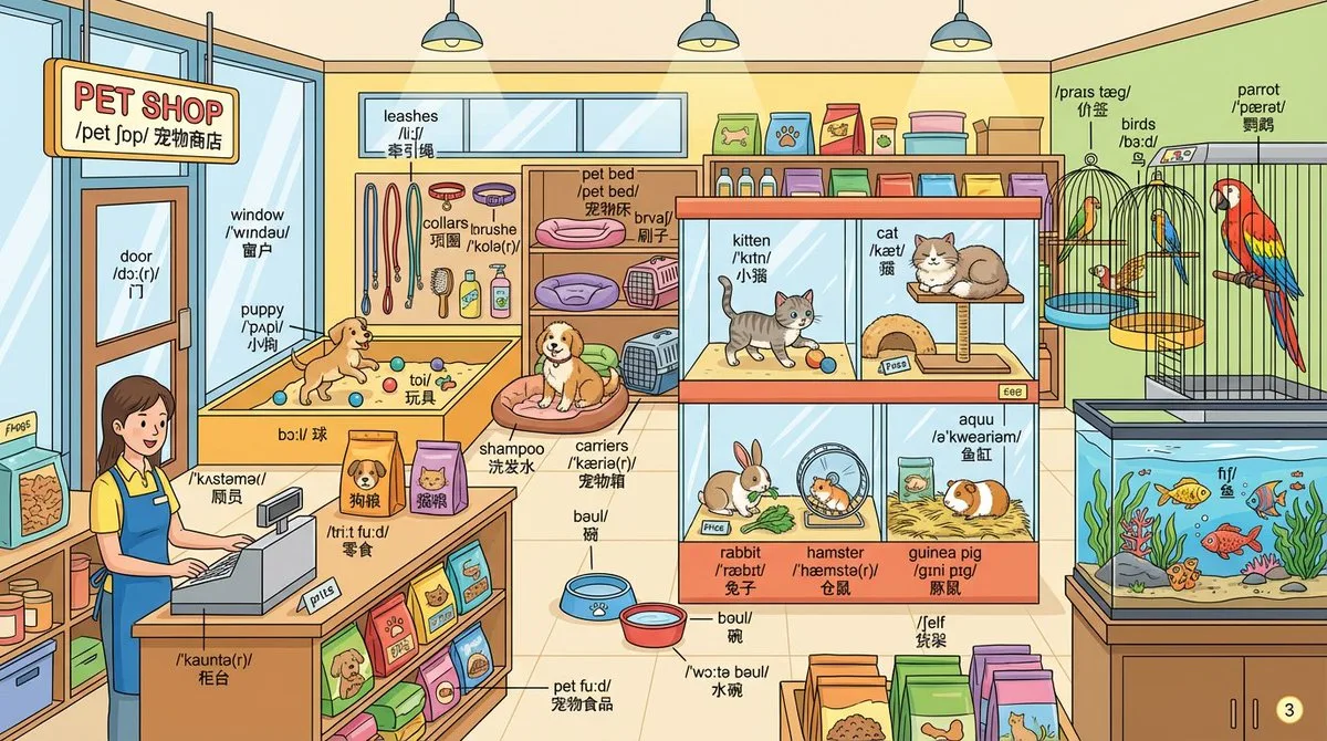 วาดภาพร้านขายสัตว์เลี้ยงพร้อมคำศัพท์ภาษาอังกฤษ 1