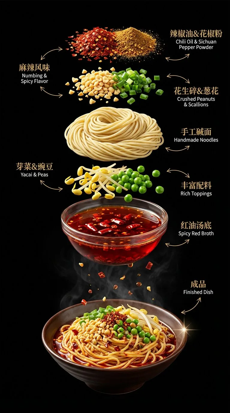 โปสเตอร์ก๋วยเตี๋ยวจีนพรีเมียม: บะหมี่ต้มยำฉงชิ่งแยกส่วน 1