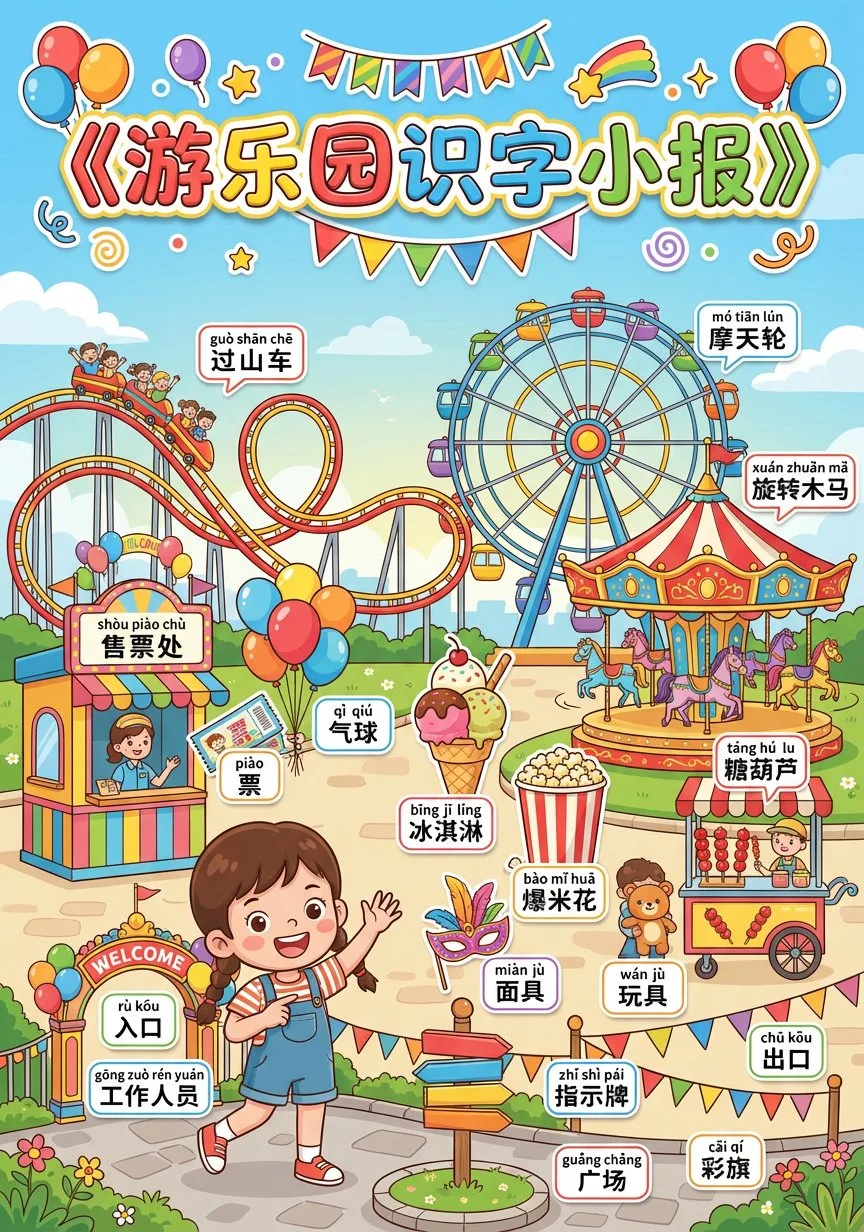 สร้างโปสเตอร์เรียนรู้ตัวอักษร: สวนสนุกหรรษา 1