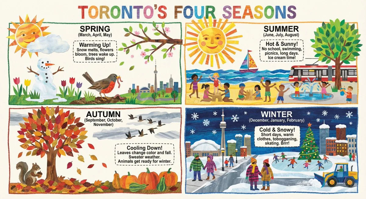 อินโฟกราฟิกสี่ฤดูในโตรอนโต สไตล์ Eric Carle 1