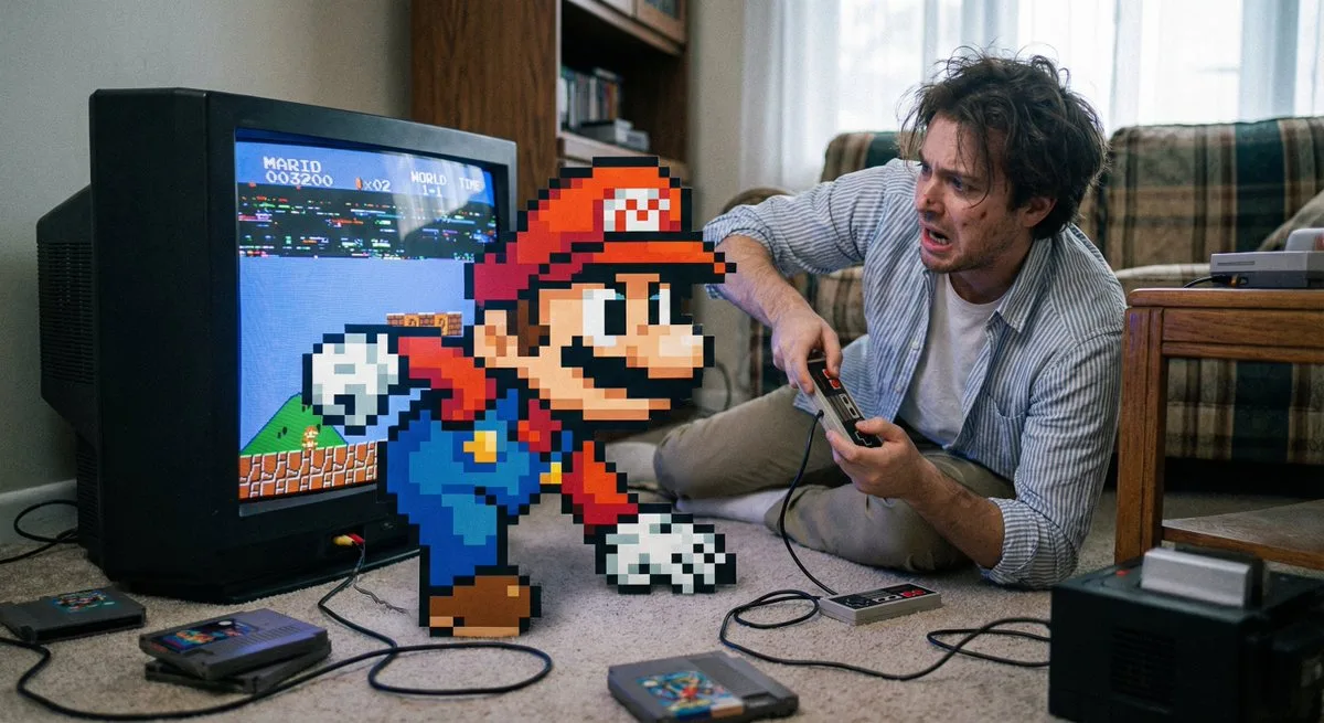 ตัวละครเกมพยายามปีนออกจากจอทีวี 1