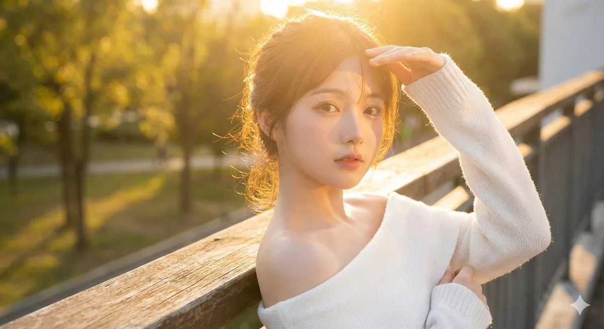 สาวน้อยผมทองในชุดถักสีขาว 1
