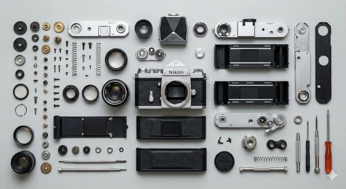 จัดวางชิ้นส่วนกล้องฟิล์มสไตล์ Knolling 1