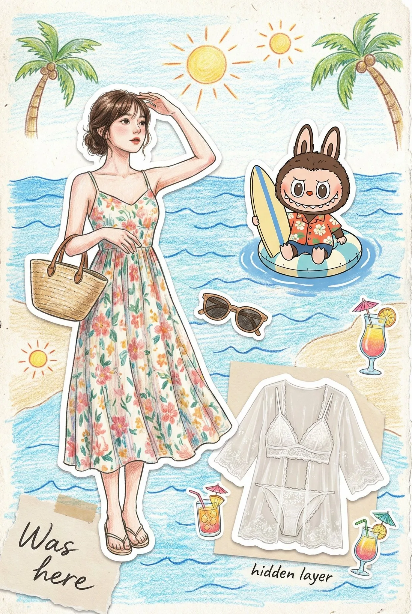 สมุดบันทึกสีฟ้าสดใส: ลายคลื่นทะเลและชายหาด 1