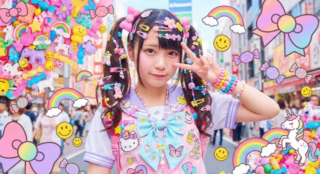 สาวญี่ปุ่นคาวาอี้ป๊อปอาร์ตในฮาราจูกุ