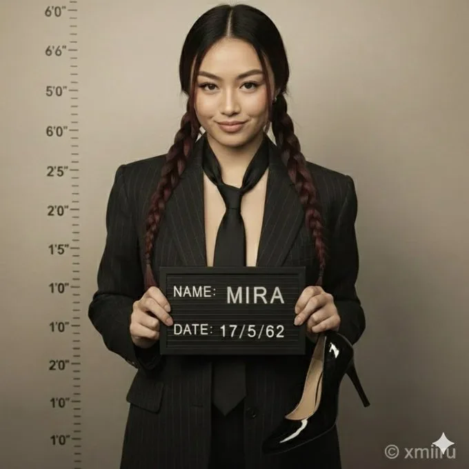 ผู้หญิงในชุดสูท โพสท่าถ่ายรูปผู้ต้องสงสัย 1