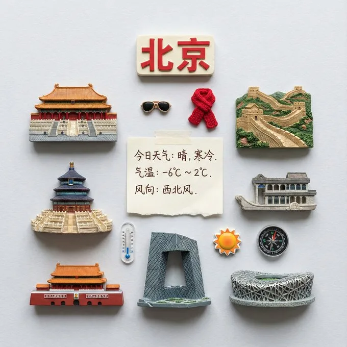 แม่เหล็กติดตู้เย็นเมืองเซี่ยงไฮ้: จัดวางแบบ Knolling 1