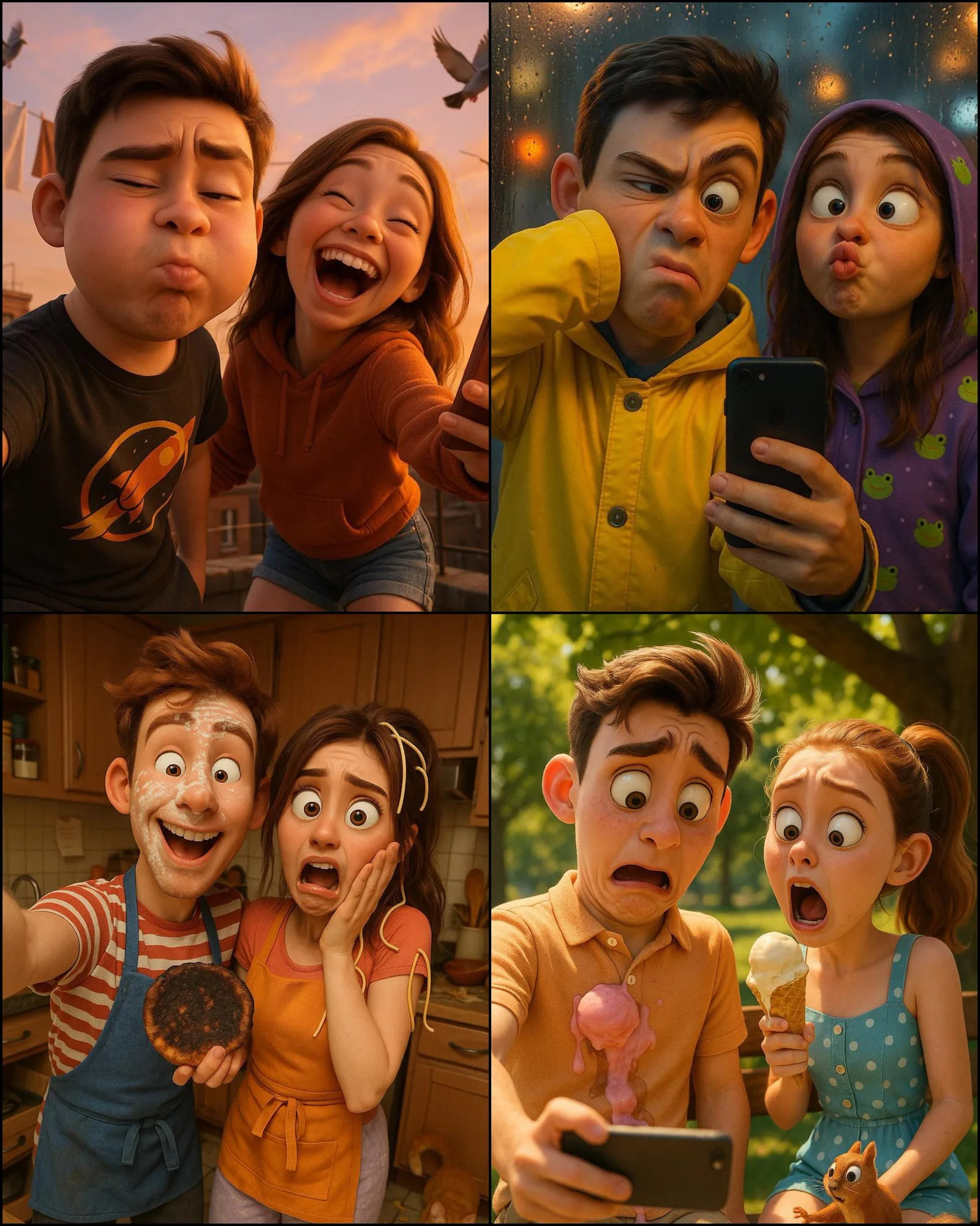 ภาพ 3D คู่รักเซลฟี่สุดฮา สไตล์ Pixar 4K 1