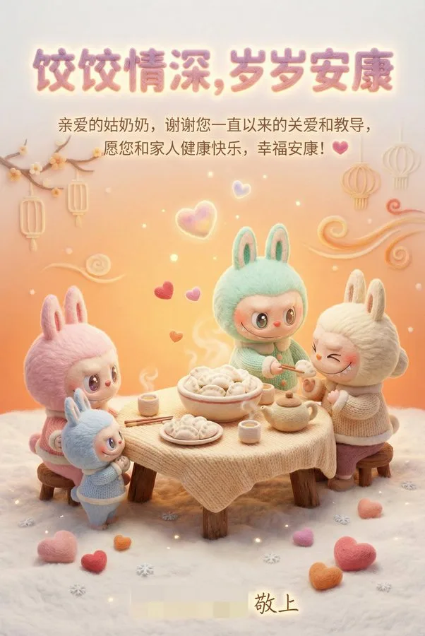 โปสเตอร์เทศกาลตังโจ่ย: กระต่ายน้อย Labubu ฉลองปีใหม่ 1