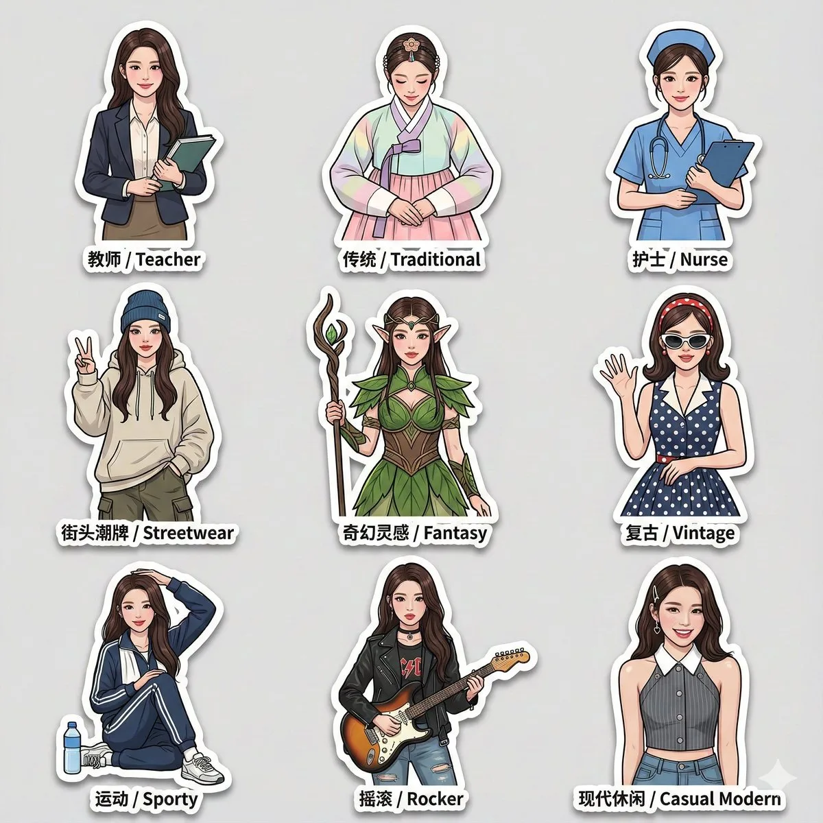 สติกเกอร์คนหลากหลายสไตล์เครื่องแต่งกาย 1