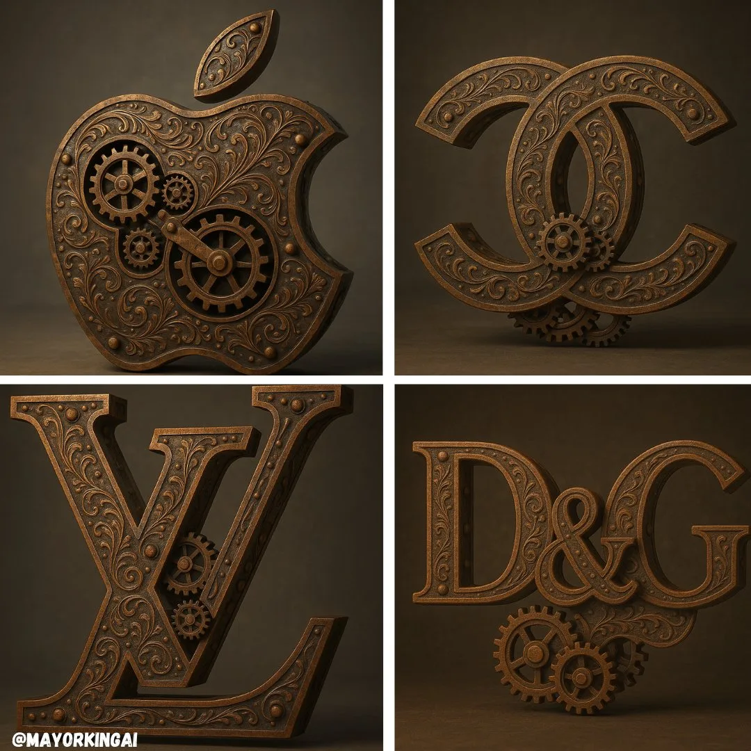 โลโก้ 3D สไตล์สตีมพังก์: ทองเหลืองและเหล็กเก่า 1
