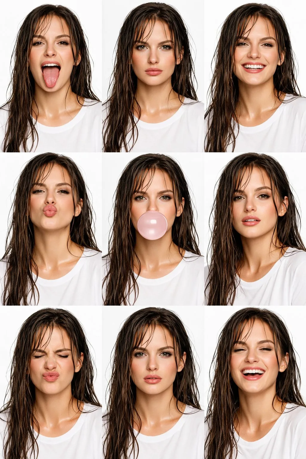 ภาพคอลลาจ 9 ช่อง: นางแบบผมเปียก สไตล์แฟชั่นชั้นสูง 1